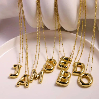 Vintage Stainless Steel Balloon Bubble Chunky Letter Necklace