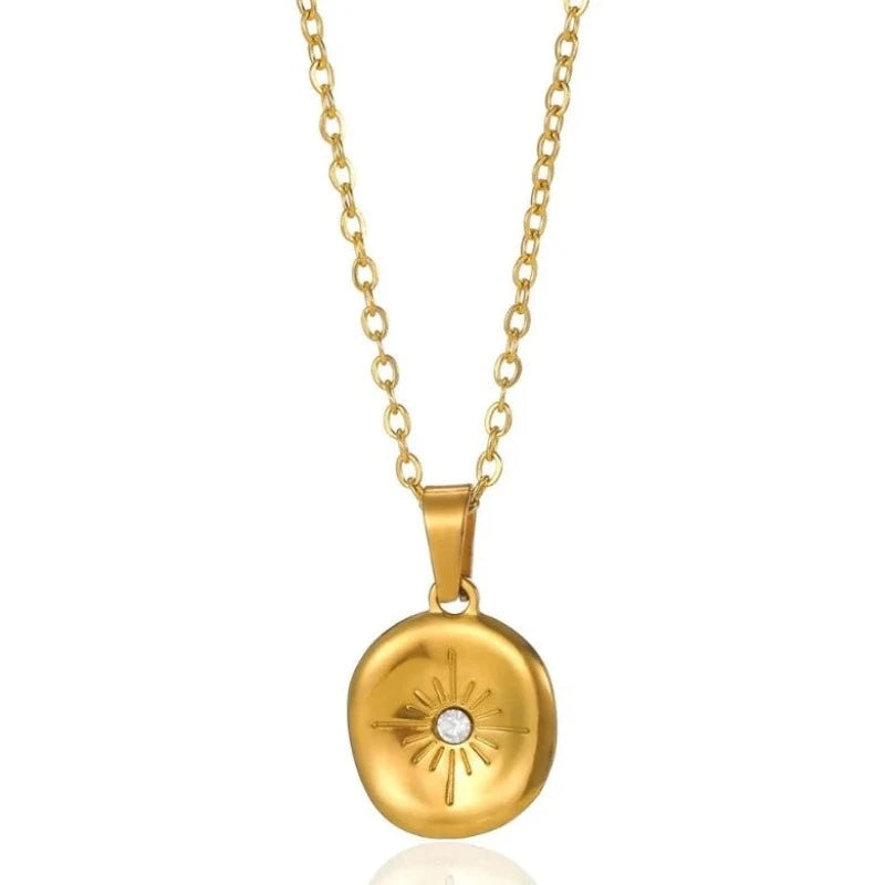 Pvd Plated Stainless Steel Round Necklace Gold Color