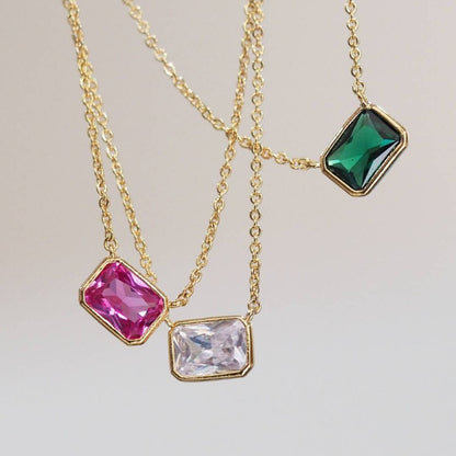 Retro Hip-hop Multicolour  Square Crystal Pendant Necklace