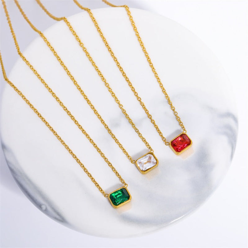 Retro Hip-hop Multicolour  Square Crystal Pendant Necklace