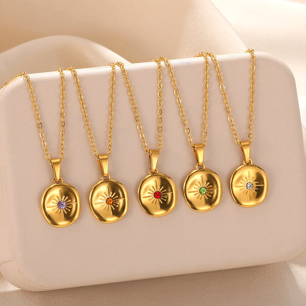 Pvd Plated Stainless Steel Round Necklace Gold Color