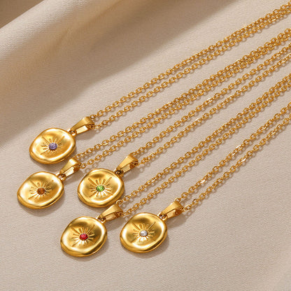 Pvd Plated Stainless Steel Round Necklace Gold Color